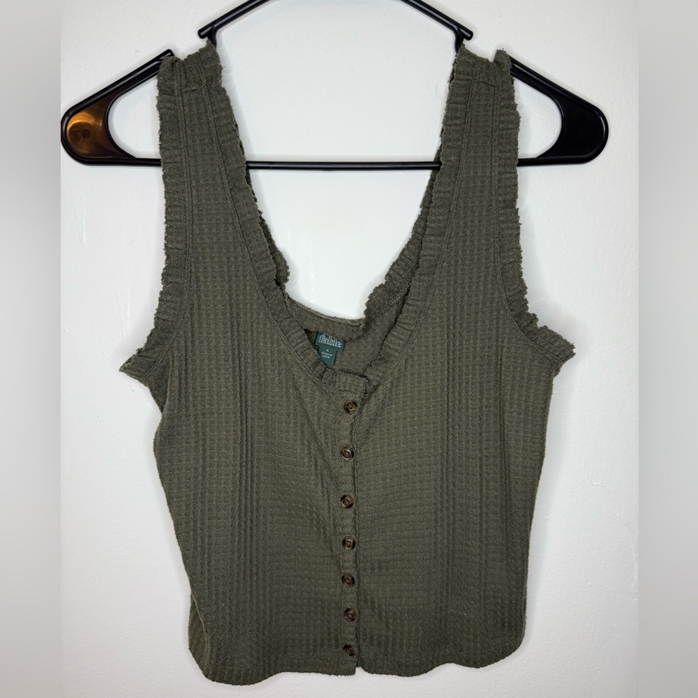 Wild Fable Green Ribbed Buttoned Tank Top